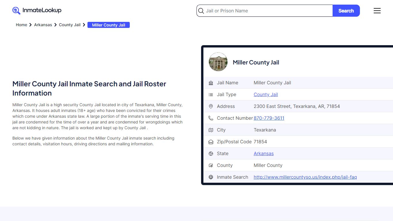 Miller County Jail Inmate Search and Jail Roster Information